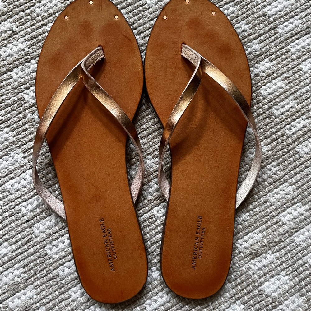 American Eagle Outfitters Tan and Gold Sandals